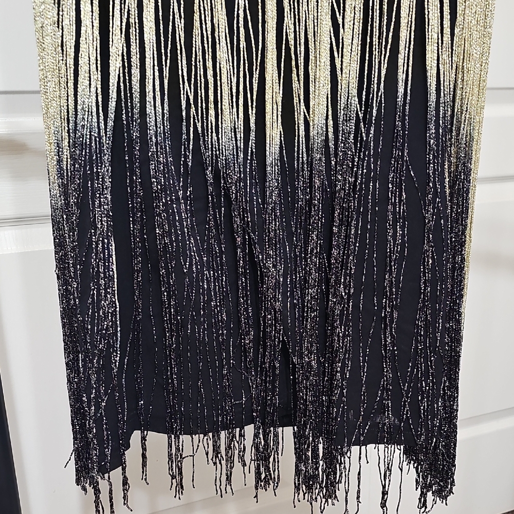 Chic Black and Gold Fringe Mini Dress - Picture 4 of 6